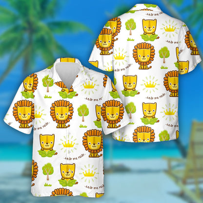 Funny Lion With Gold Crown And Trees Hawaiian Shirt, Hawaiian Shirt Gift, Christmas Gift