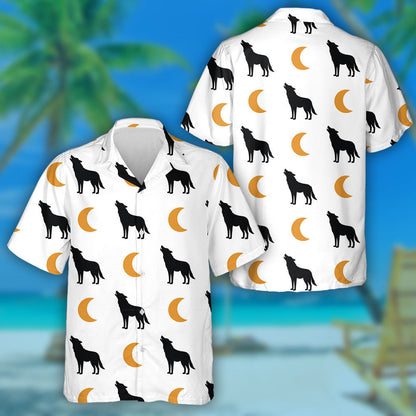 Simple Background With A Wolf And Moon Hawaiian Shirt,Hawaiian Shirt Gift, Christmas Gift