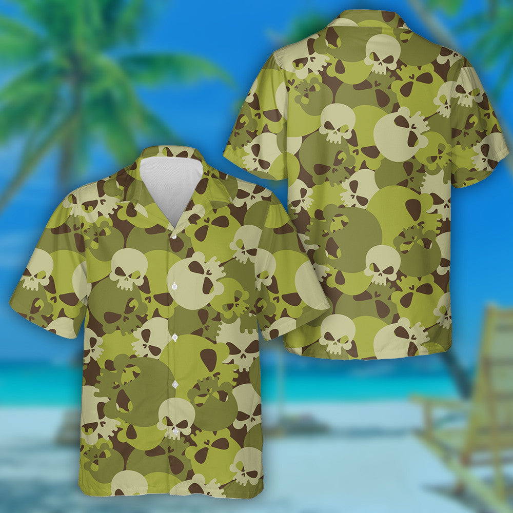 Duaithníocht an Airm Skulls Uafáis Mhíleata Patrún Cnámh Léine haváí, Bronntanas Léine Haváíais, Bronntanas Nollag