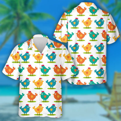 Colorful Funny Chicken Sitting In Green Cricle Hawaiian Shirt, Hawaiian Shirt Gift, Christmas Gift