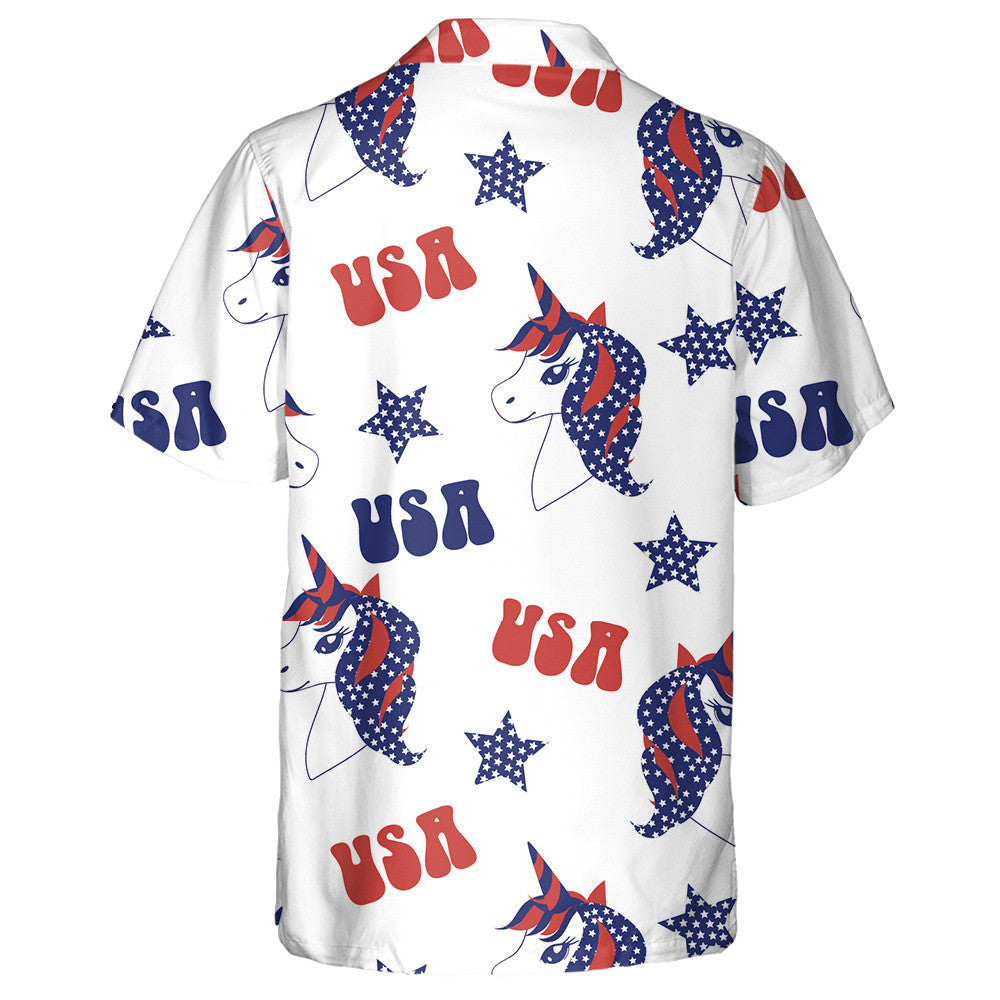 Cool Patriotic Unicorn Head American Repeated Pattern Hawaiian Shirt, Hawaiian Shirt Gift, Christmas Gift