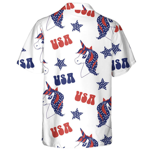 Cool Patriotic Unicorn Head American Repeated Pattern Hawaiian Shirt, Hawaiian Shirt Gift, Christmas Gift