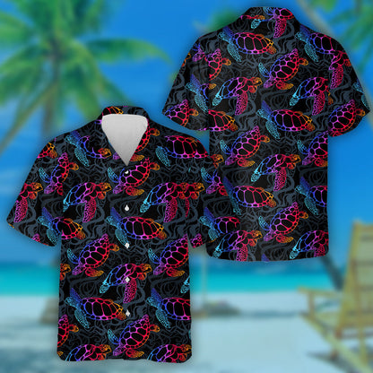 Sea Turtle In Psychedelic Multicolor Ocean Waves Hawaiian Shirt, Hawaiian Shirt Gift, Christmas Gift