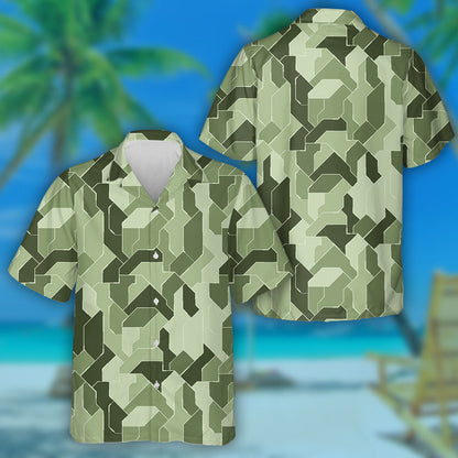 Modern Geometric Green Camouflage Pattern Hawaiian Shirt,Hawaiian Shirt Gift, Christmas Gift