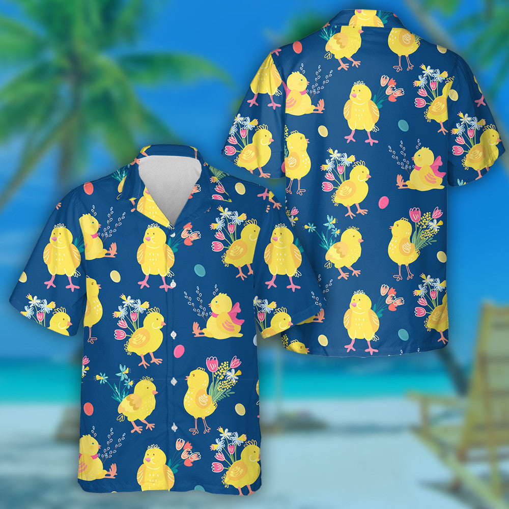 Chickens Bouquets Of Spring Flowers And Eggs Hawaiian Shirt, Hawaiian Shirt Gift, Christmas Gift