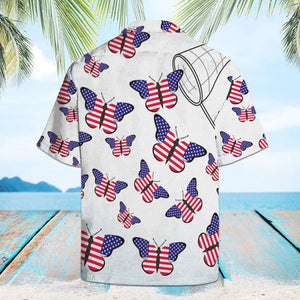 Amazing Butterflies With American Flag Pattern Hawaiian Shirt, Hawaiian For Gift