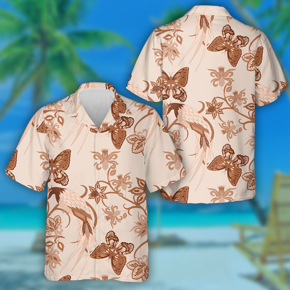 Hand Drawn Ethnic Flowers Bird And Butterly Hawaiian Shirt, Hawaiian Shirt Gift, Christmas Gift