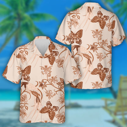 Hand Drawn Ethnic Flowers Bird And Butterly Hawaiian Shirt, Hawaiian Shirt Gift, Christmas Gift