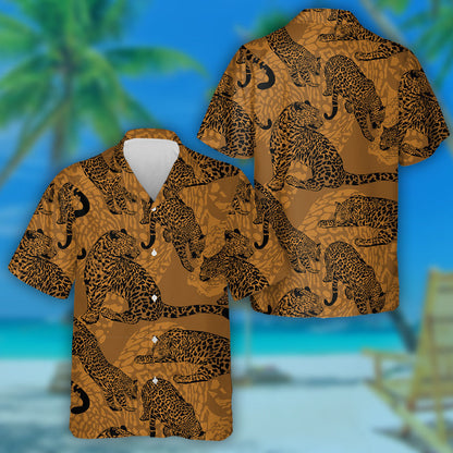 Hand Drawn Wild Leopard In Vintage Style Hawaiian Shirt, Hawaiian Shirt Gift, Christmas Gift