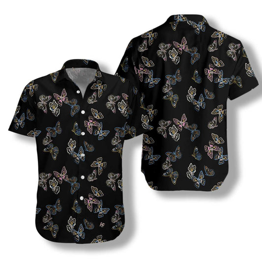 Into Darkness Paint Brush Butterflies Design Hawaiian Shirt, Hawaiian For Gift