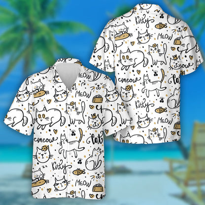 Cute Cats Animal Pet On White Background Hawaiian Shirt, Hawaiian Shirt Gift, Christmas Gift