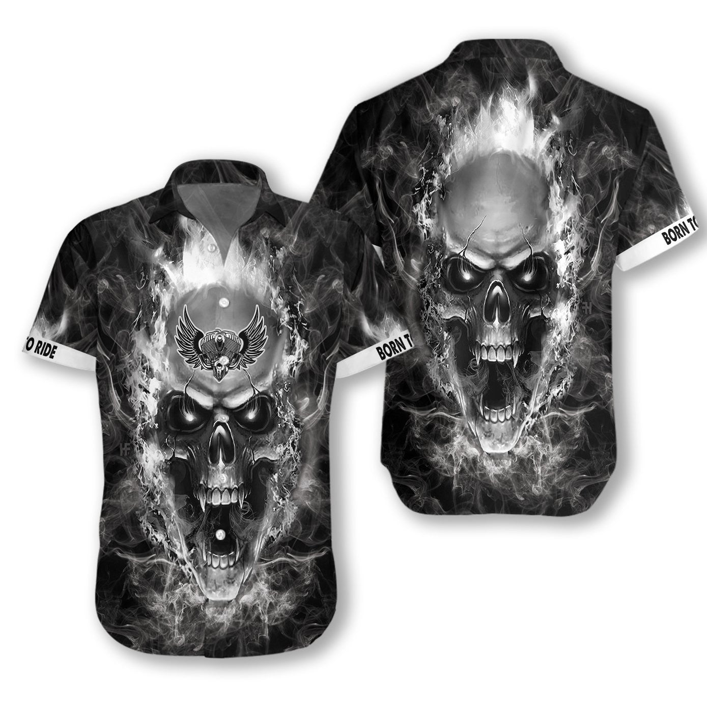 Bóthair Gluaisrothar Rí Patrún Scary Skull Cúlra Dubh Léine Haváís, Bronntanas Léine Haváíais, Bronntanas Nollag