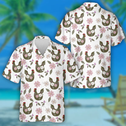 Easter Funny Chicken With Flower And Leaf Hawaiian Shirt, Hawaiian Shirt Gift, Christmas Gift