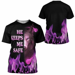 3D Wolf Pink He Keep Me Safe Custom Tshirt Hoodie Apparel