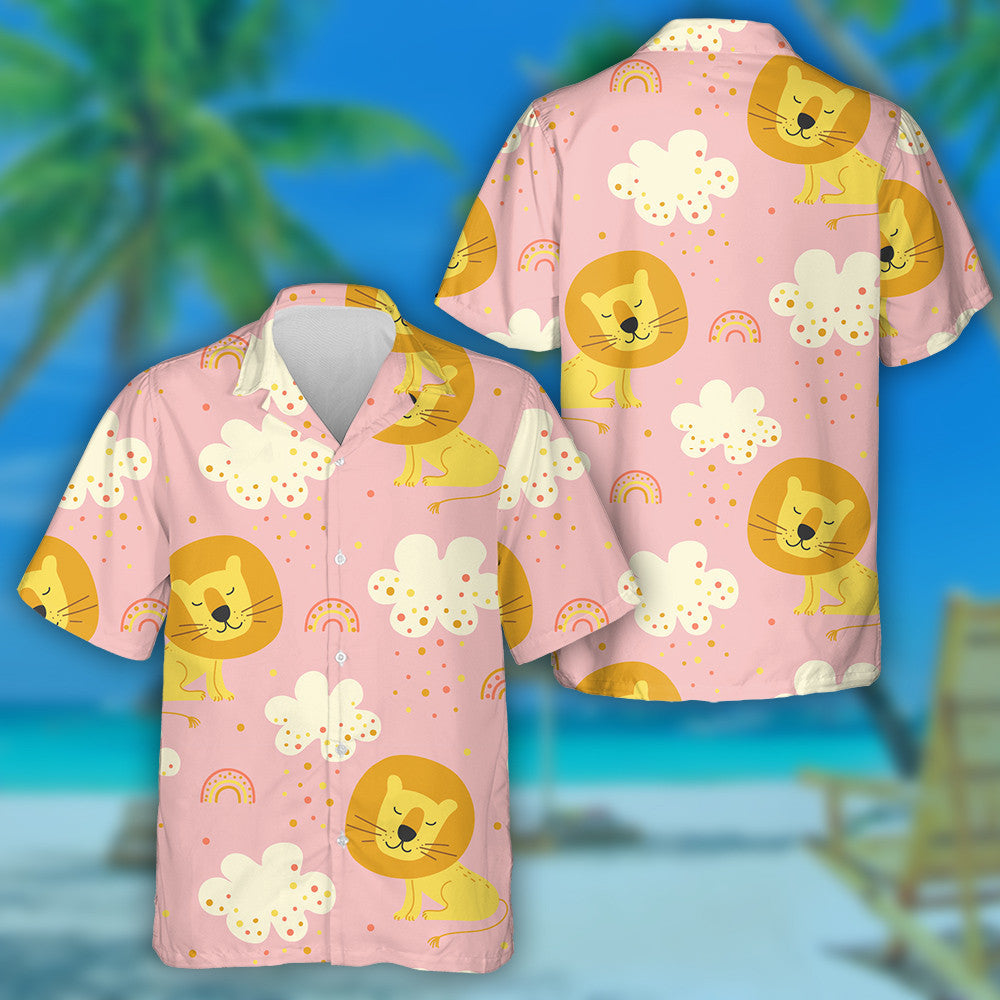 Funny Cartoon Lion Clouds And Colored Rain Hawaiian Shirt, Hawaiian Shirt Gift, Christmas Gift