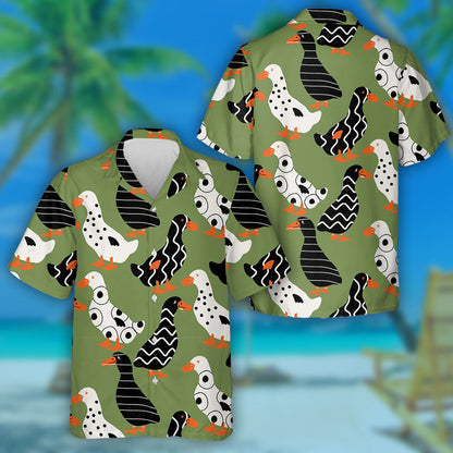 Cartoon Ducks Dot And Line On Green Hawaiian Shirt, Hawaiian Shirt Gift, Christmas Gift