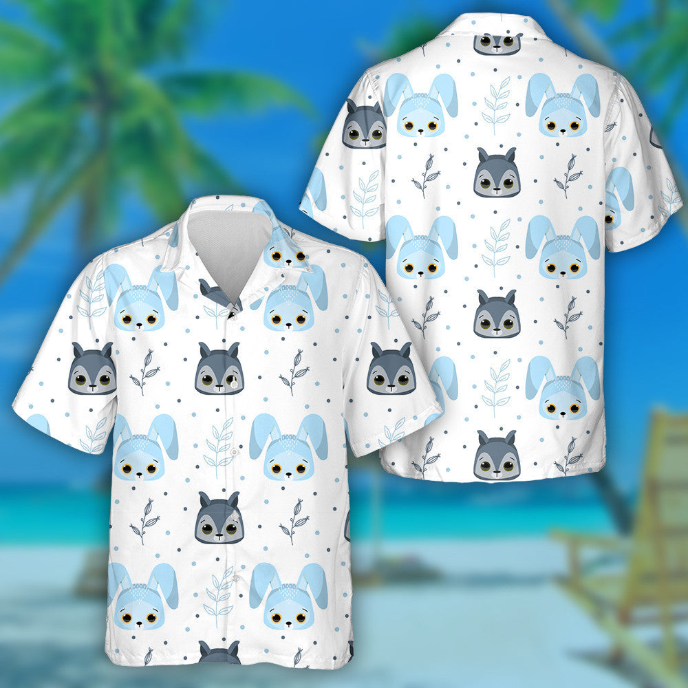 Funny Forest Animals Face Wolf And Rabbit Hawaiian Shirt, Hawaiian Shirt Gift, Christmas Gift