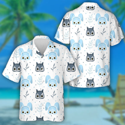 Funny Forest Animals Face Wolf And Rabbit Hawaiian Shirt, Hawaiian Shirt Gift, Christmas Gift