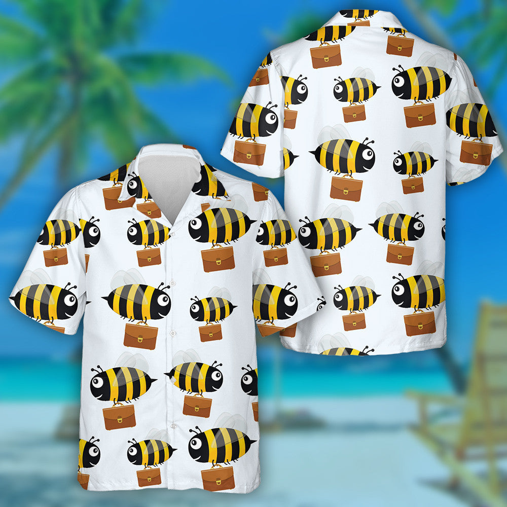 Natural Summer Flying Bees With Briefcases Hawaiian Shirt,Hawaiian Shirt Gift, Christmas Gift