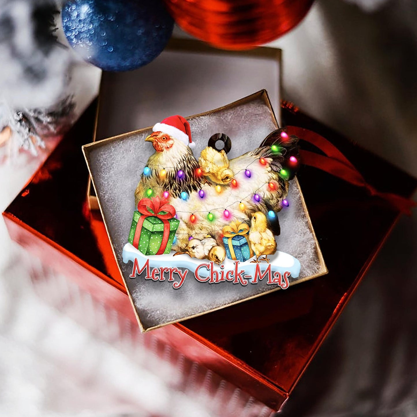 Chickmas Light Shape Ornament, Happy Christmas Ornament, Christmas Gift, Christmas Decoration