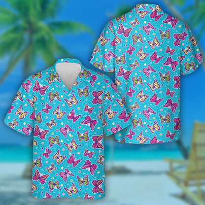 Téama Croí Beag Agus Féileacán ar Léine Haváís Gorm Liopard, Bronntanas Léine Haváíais, Bronntanas Nollag