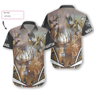 Hunting Animal In Forest Custom Name Hawaiian Shirt, Hawaiian For Gift