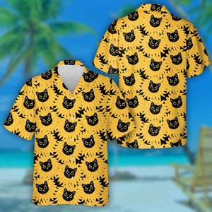 Yellow Sunflower And Funny Black Cat Hawaiian Shirt, Hwaiian For Gift