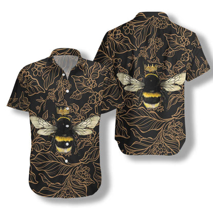 Gold Crown Golden Floral Bee Design Hawaiian Shirt,Hawaiian Shirt Gift, Christmas Gift