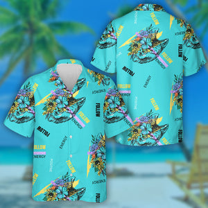 Flowers And Wolf's Head On Turquoise Hawaiian Shirt,Hawaiian Shirt Gift, Christmas Gift