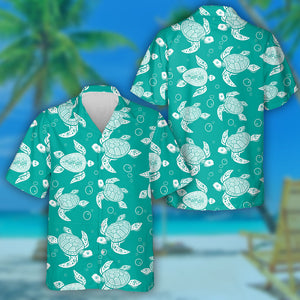 Abstract White Turtle And Bubbles On Menthol Hawaiian Shirt, Hawaiian Shirt Gift, Christmas Gift