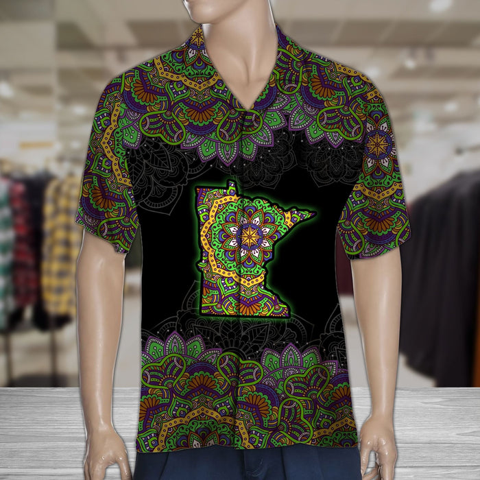 Beautiful Minnesota Flag Colorful Flowers In Black Hawaiian Shirt, Hawaiian Shirt Gift, Christmas Gift