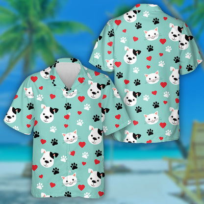 Lovely Cute Cats And Dogs Green Background Hawaiian Shirt, Hawaiian Shirt Gift, Christmas Gift