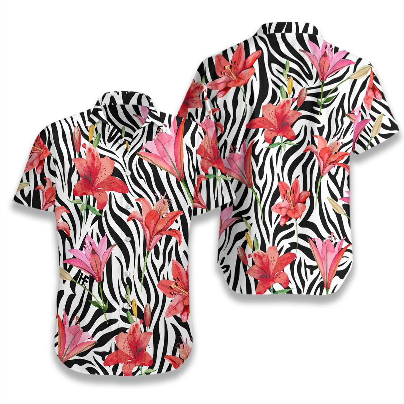 Lily Zebra Watercolor Painting Art Pattern Hawaiian Shirt,Hawaiian Shirt Gift, Christmas Gift