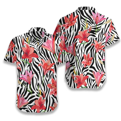 Lily Zebra Watercolor Painting Art Pattern Hawaiian Shirt,Hawaiian Shirt Gift, Christmas Gift