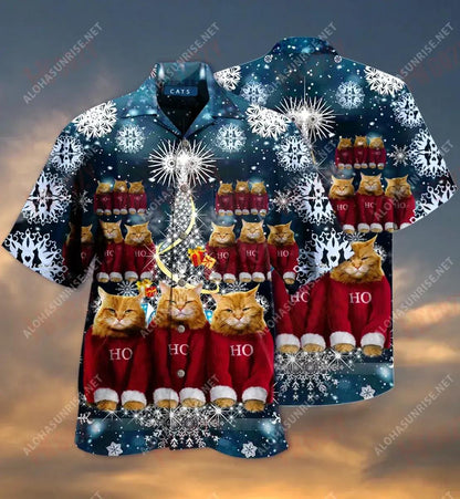 Léinte Gearr Muinchille Nollag Ho Ho Cat Caitheamh aimsire Léinte Haváís Saincheaptha Léinte Haváís D'Fhir, Bronntanas Léine Haváís, Bronntanas Nollag