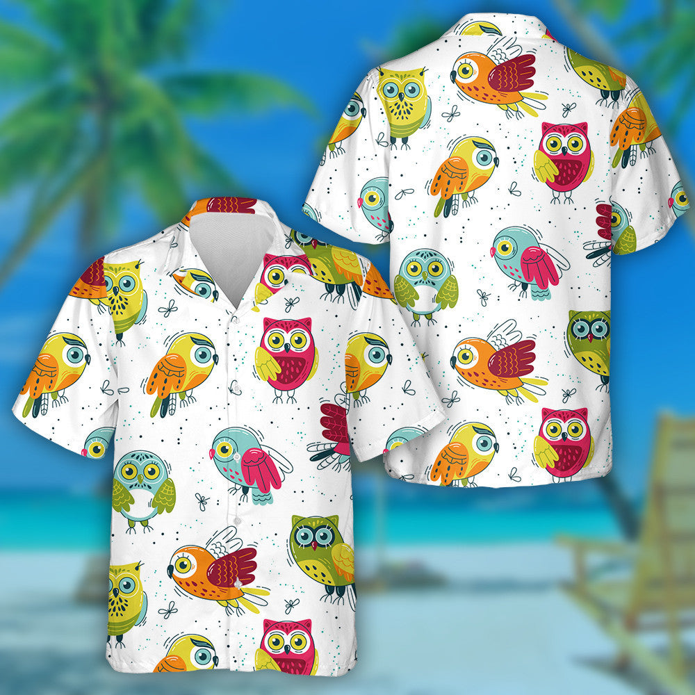 Multicolored Brid Owls In Dirrefent Poses Hawaiian Shirt,Hawaiian Shirt Gift, Christmas Gift