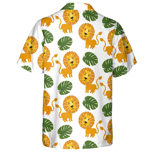 Cute Childish Naive Lion With Monstera Leaves Hawaiian Shirt, Hawaiian Shirt Gift, Christmas Gift