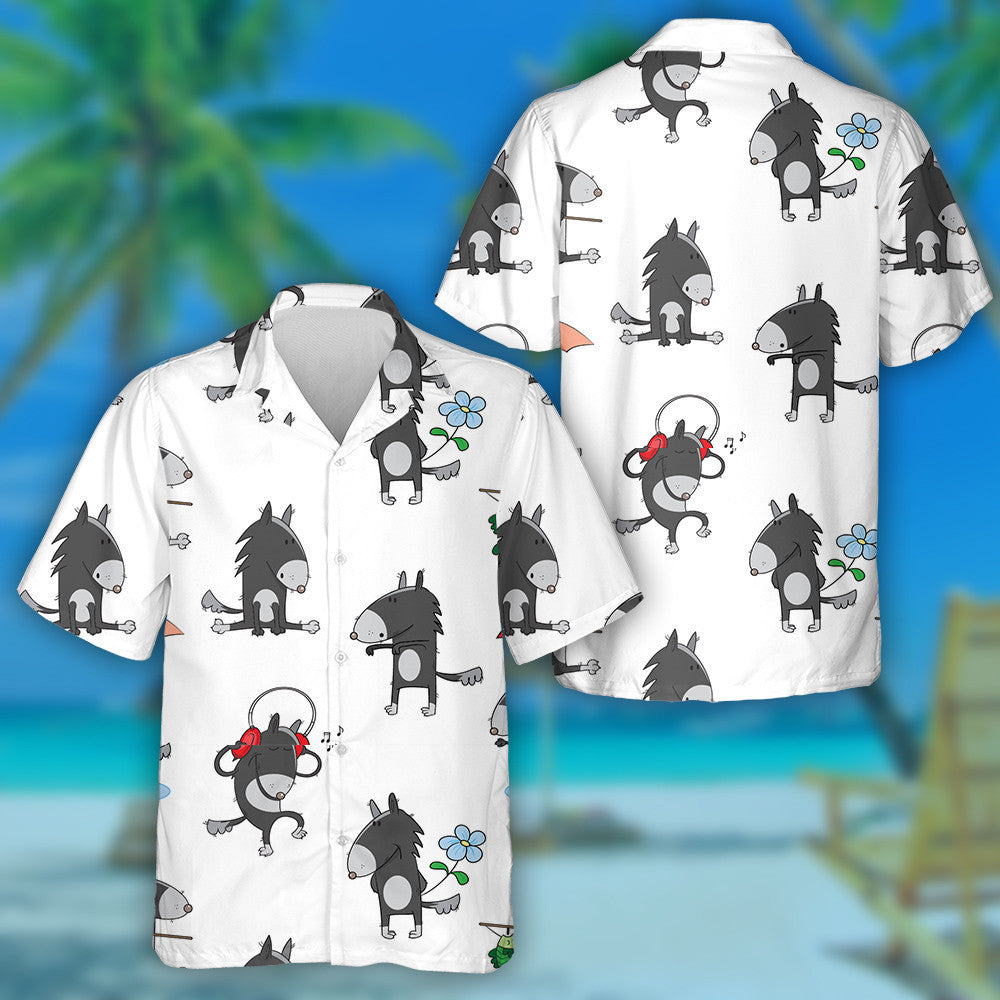 Cute Cartoon Wolves On A White Background Hawaiian Shirt, Hawaiian Shirt Gift, Christmas Gift