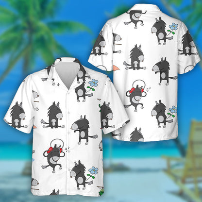 Cute Cartoon Wolves On A White Background Hawaiian Shirt, Hawaiian Shirt Gift, Christmas Gift