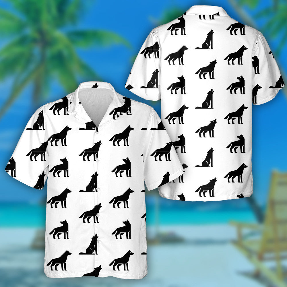 Ethnic Silhouette Wolf Logo On White Background Hawaiian Shirt, Hawaiian Shirt Gift, Christmas Gift