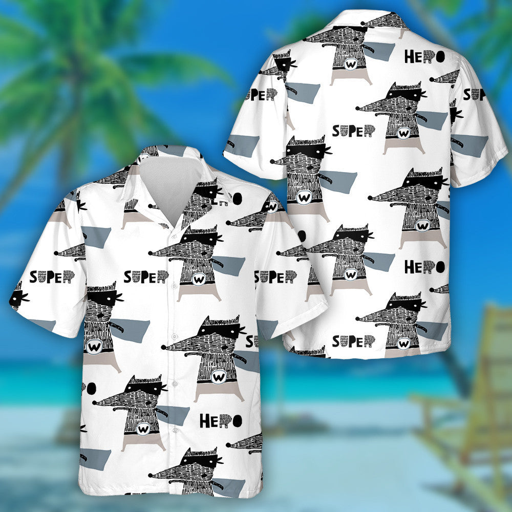 Hand Drawn Wolf Hero In Vintage Style Hawaiian Shirt, Hawaiian Shirt Gift, Christmas Gift