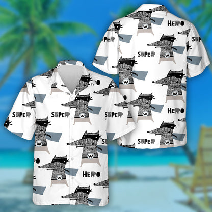 Hand Drawn Wolf Hero In Vintage Style Hawaiian Shirt, Hawaiian Shirt Gift, Christmas Gift