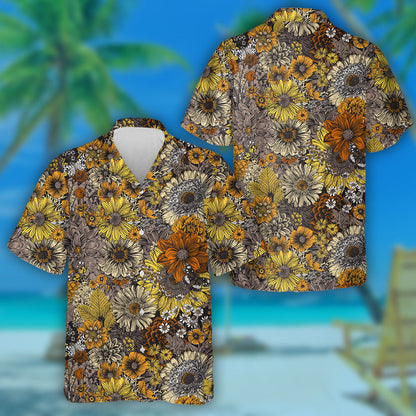 Autumn Flowers And Butterflies In Gray And Orange Hawaiian Shirt, Hawaiian Shirt Gift, Christmas Gift