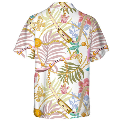 Theme Golden Butterflies Chains And Palm Leaves Hawaiian Shirt, Hawaiian Shirt Gift, Christmas Gift