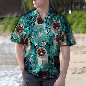 Cute Tongue Out Pug Tropical Plants Pattern Hawaiian Shirt, Hawaiian Shirt Gift, Christmas Gift