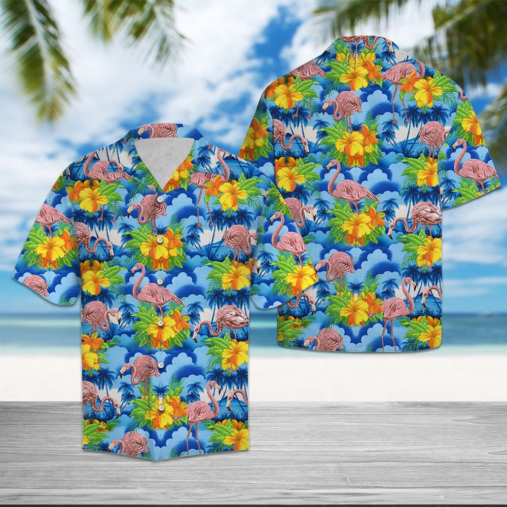 Flamingo Blue Hawaiian Vintage Hawaiian Shirt,Hawaiian Shirt Gift, Christmas Gift