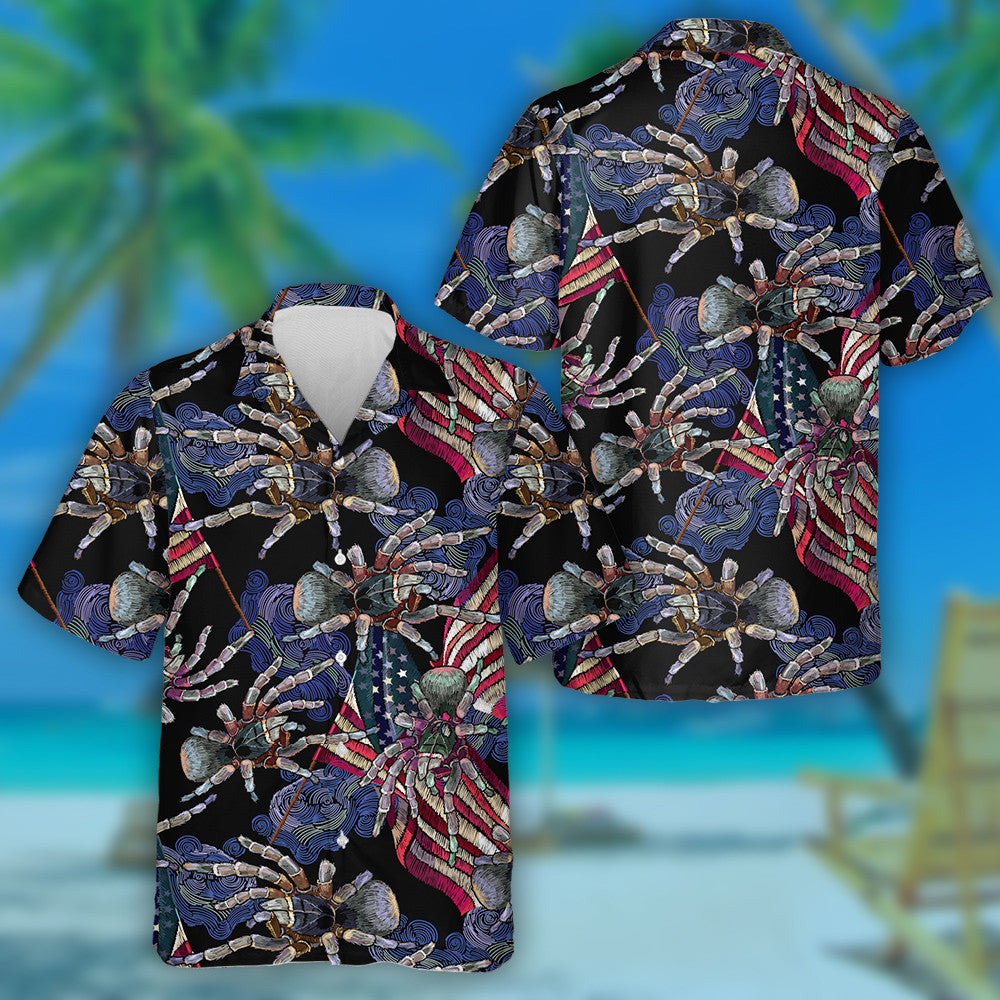 Bróidnéireacht Damhán alla Rippled Bratach Mheiriceá Léine Haváís Sky Oíche, Bronntanas Léine Haváís, Bronntanas Nollag