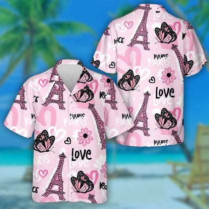 Paris Concept With Eiffel Tower And Butterflies Hawaiian Shirt, Hawaiian Shirt Gift, Christmas Gift