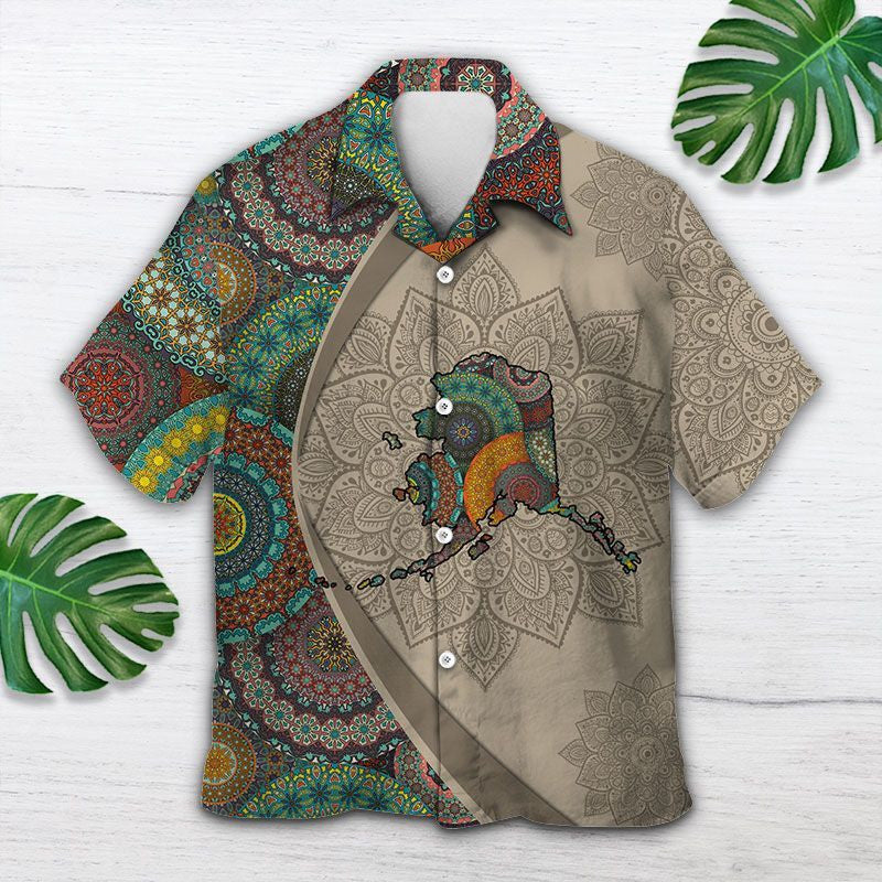 Map Of Alaska Mandala Flower Patchwork Pattern Hawaiian Shirt, Hawaiian Shirt Gift, Christmas Gift