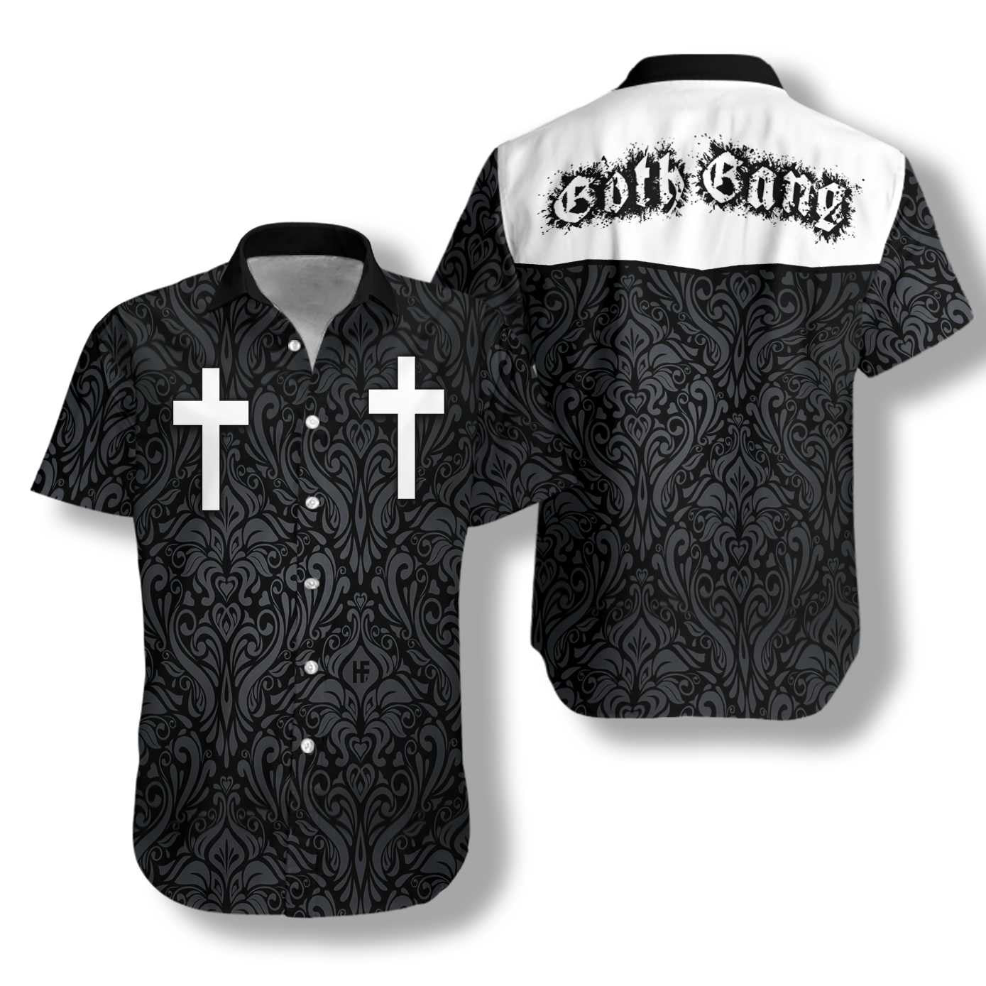 Goth Gang Cross Black Design Hawaiian Shirt,Hawaiian Shirt Gift, Christmas Gift